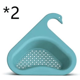 Household Sink Hanging Fruit And Vegetable Filter Water Drain Basket Kitchen Dry And Wet Separation Swan Drain Basket XH - Blue - 2PCS