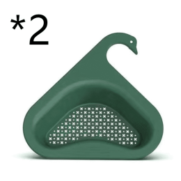 Household Sink Hanging Fruit And Vegetable Filter Water Drain Basket Kitchen Dry And Wet Separation Swan Drain Basket XH - Green - 2PCS