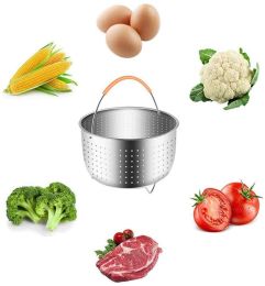 New Home Stainless Steel Steamer Basket For Instant Pot w/Silicone Handle For Steaming Veggies- IP Accessory Insert Fits Into Pressure Cookers - 6QT