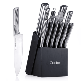 Commercial Home Kitchen Knife Sets 15 Piece With Block Chef Knives Hollow Handle Cutlery Set Etc - Silver - Kitchen Surpplice