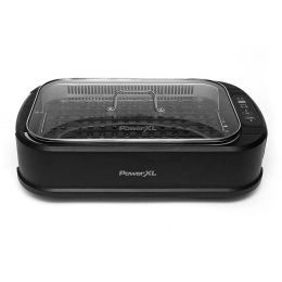 PowerXL Smokeless Grill Tempered Glass Lid with Interchangeable Grill and Griddle Plate and Turbo Speed Smoke Extractor Tech 22.1' X13.2' X 6.1