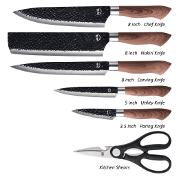 6 Pieces German Steel Japanese, Ultra Sharp Professional Chef Knife Set- Non-stick & Hammered Blade with Ergonomic Pakkawood Handle