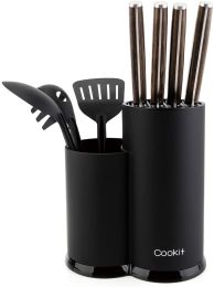 Cookit Universal Knife Block without Knives, Unique Double-Layer Wavy Design, Space Saver Knife Storage w/ Scissors Slot/ Double barrel knife holder