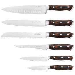 Homgeek 7 PiecesBlock Kitchen Cutting Tool Set with German 1.4116 Stainless Steel Blade Ergonomic Pakka Wood Handle and Rubberwood Block