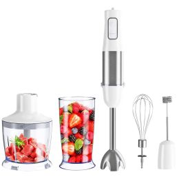 Homgeek Immersion Hand Blender, 500W 6-Speeds 5-in-1 Stainless Steel Stick Blender with Chopper, 600ml Beaker, Eggs Beater, Milk Frother - as pic