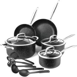 Nonstick Stainless Steel Cookware set, Scratch-Resistant Frying Pans & Soup Pot, Stay Cool Handles & Tempered Glass Lid, Dishwasher-Safe 13-pieces