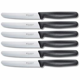 6 Piece Victorinox Swiss Army Cutlery Classic 4.5" Round Tip with Serrated Blade Steak Knife Set - Green