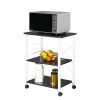 Baker's Rack 3-Tier Kitchen Utility Microwave Oven Stand Storage Cart Workstation Shelf(Vintage Board Top Black Metal Frame) RT - Dark Brown / White