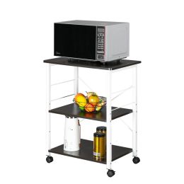 Baker's Rack 3-Tier Kitchen Utility Microwave Oven Stand Storage Cart Workstation Shelf(Vintage Board Top Black Metal Frame) RT - Dark Brown / White