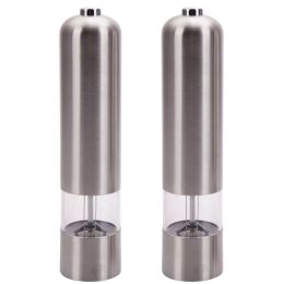Pepper Mill, 2Pcs Stainless Steel Salt and Pepper Grinder Electric Automatic Seasoning Spice Salt Mill Kitchen Tool Silver - Silver