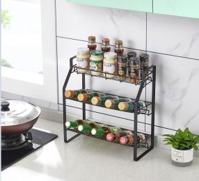 Black Three Tier Kitchen Seasoning Storage Rack Counter Organizer Spice Rack Shelf for Seasoning Jars,Spice Jars Sauce Bottles