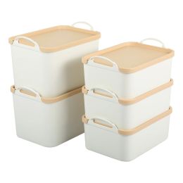 5-Pack Lided Plastic Storage Bins Basket Box Drawer Organizer Kitchen Container - 3*S + 2*M