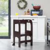 Kitchen Helper Step Stool for Kids and Toddlers, Children Standing Tower for Kitchen Counter, Wooden Toddler Two-Step Learning Stool - Espresso