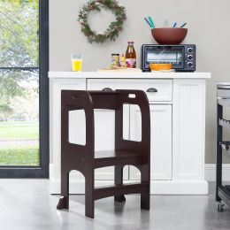 Kitchen Helper Step Stool for Kids and Toddlers, Children Standing Tower for Kitchen Counter, Wooden Toddler Two-Step Learning Stool - Espresso