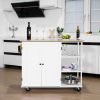 Kitchen Island Cart Wood with Large Trolley Cart with Large Cabinet, Towel Rack, Kitchen and Dining Room Utensils Organizer on Wheels
