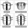 Kitchen Supplise 3 Tier Stainless Steel Saucepot Steamer Cookware Pot - Silver - Stainless steel+ tempered glass
