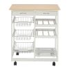 Free shipping Moveable Kitchen Cart with Two Drawers & Two Wine Racks & Three Baskets White  YJ - picture