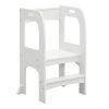 Kitchen Helper Step Stool for Kids and Toddlers, Children Standing Tower for Kitchen Counter, Wooden Toddler Two-Step Learning Stool - White