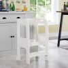 Kitchen Helper Step Stool for Kids and Toddlers, Children Standing Tower for Kitchen Counter, Wooden Toddler Two-Step Learning Stool - White