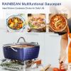 Square Induction Saucepan with Lid, 24cm/4L Stock Pots Non Stick/Aluminum Ceramic Coating Cooking Pot/PFOA Free/Suitable for All Hobs Types RT