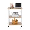 Baker's Rack 3-Tier Kitchen Utility Microwave Oven Stand Storage Cart Workstation Shelf(Vintage Board Top Black Metal Frame) RT - Light Beige / White
