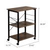 Baker's Rack 3-Tier Kitchen Utility Microwave Oven Stand Storage Cart Workstation Shelf(Vintage Board Top Black Metal Frame) RT - Vintage / Black