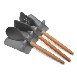 Silicone Multiple Utensil Rest Kitchen Spoon Holder with Drip Pad for Spoons Ladles Tongs Gray RT - Gray