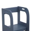 Kitchen Helper Step Stool for Kids and Toddlers, Children Standing Tower for Kitchen Counter, Wooden Toddler Two-Step Learning Stool - Grey