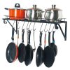 Wall Hanging Pot Rack Mounted Storage Shelf with S Hooks for Pans, Utensils, Books, Plant Black - Black