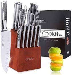 Kitchen Knife Set, 15 Piece Knife Sets with Block Chef Knife Stainless Steel Hollow Handle Cutlery with Manual Sharpener - Original knife holder