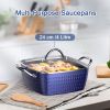Square Induction Saucepan with Lid, 24cm/4L Stock Pots Non Stick/Aluminum Ceramic Coating Cooking Pot/PFOA Free/Suitable for All Hobs Types RT
