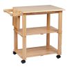 DunaWest 34 Inch Rubberwood Kitchen Cart, 2 Open Shelves, Knife Holder, Cutting Board, Oak Brown - Default