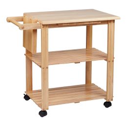 DunaWest 34 Inch Rubberwood Kitchen Cart, 2 Open Shelves, Knife Holder, Cutting Board, Oak Brown - Default