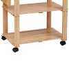 DunaWest 34 Inch Rubberwood Kitchen Cart, 2 Open Shelves, Knife Holder, Cutting Board, Oak Brown - Default