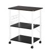 Baker's Rack 3-Tier Kitchen Utility Microwave Oven Stand Storage Cart Workstation Shelf(Vintage Board Top Black Metal Frame) RT - Dark Brown / White