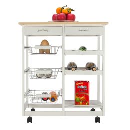 Free shipping Moveable Kitchen Cart with Two Drawers & Two Wine Racks & Three Baskets White  YJ - picture