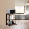 Baker's Rack 3-Tier Kitchen Utility Microwave Oven Stand Storage Cart Workstation Shelf(Vintage Board Top Black Metal Frame) RT - Vintage / Black