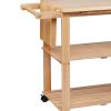 DunaWest 34 Inch Rubberwood Kitchen Cart, 2 Open Shelves, Knife Holder, Cutting Board, Oak Brown - Default