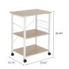 Baker's Rack 3-Tier Kitchen Utility Microwave Oven Stand Storage Cart Workstation Shelf(Vintage Board Top Black Metal Frame) RT - Light Beige / White
