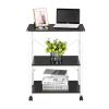 Baker's Rack 3-Tier Kitchen Utility Microwave Oven Stand Storage Cart Workstation Shelf(Vintage Board Top Black Metal Frame) RT - Dark Brown / White