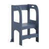 Kitchen Helper Step Stool for Kids and Toddlers, Children Standing Tower for Kitchen Counter, Wooden Toddler Two-Step Learning Stool - Grey