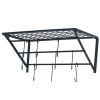 Kitchen Wall Mounted Pot Rack Storage Shelf with 3 Tier Hanging Rails 10 Hooks  - Black