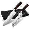 homgeek Germany 1.4116 Stainless Steel,Ergonomic Wood Handle, 8 inch Chef, 2,santoku Cutter - Black & White