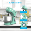 380W, 8-Speed Tilt-Head Electiric Food Stand Mixer with Dough Hook, Wire Whip & Beater, Pouring Shield, 4.7QT Stainless Steel Bowl Green.