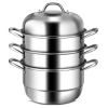 Kitchen Supplise 3 Tier Stainless Steel Saucepot Steamer Cookware Pot - Silver - Stainless steel+ tempered glass