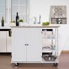 Kitchen Island Cart Wood with Large Trolley Cart with Large Cabinet, Towel Rack, Kitchen and Dining Room Utensils Organizer on Wheels