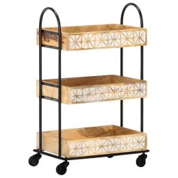 3-Tier Kitchen Trolley 18.1"x11.8"x29.9" Solid Mango Wood - Brown