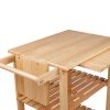 DunaWest 34 Inch Rubberwood Kitchen Cart, 2 Open Shelves, Knife Holder, Cutting Board, Oak Brown - Default