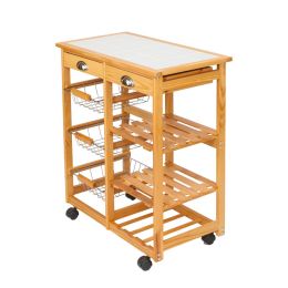 Kitchen & Dining Room Cart 2-Drawer Removable Storage Rack with Rolling Wheels Wood Color - Wood Color
