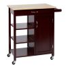 DunaWest Wooden Rectangular Kitchen Cart with 1 Door and Open Compartments, Espresso Brown - Default